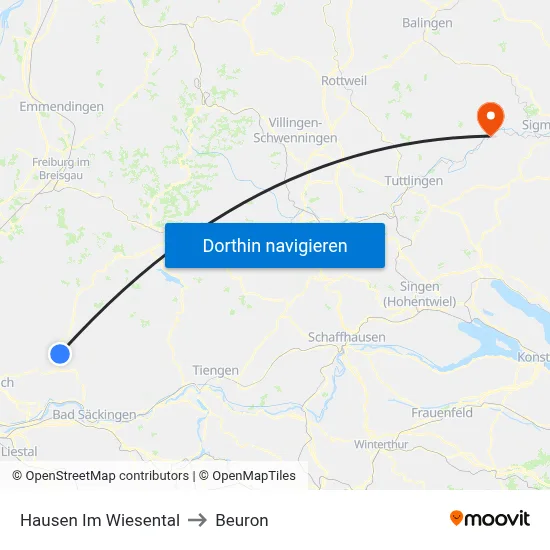 Hausen Im Wiesental to Beuron map