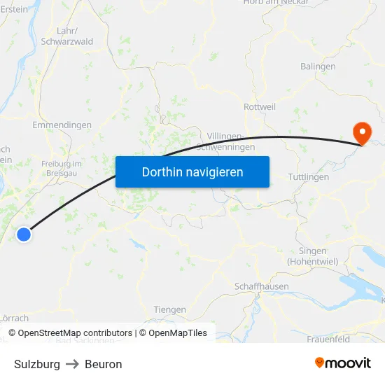 Sulzburg to Beuron map