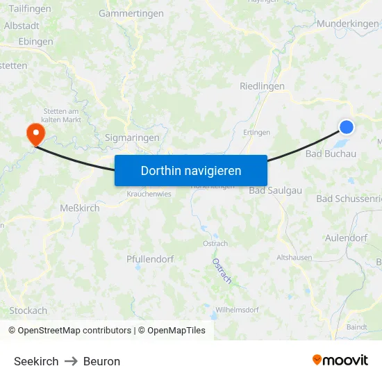 Seekirch to Beuron map