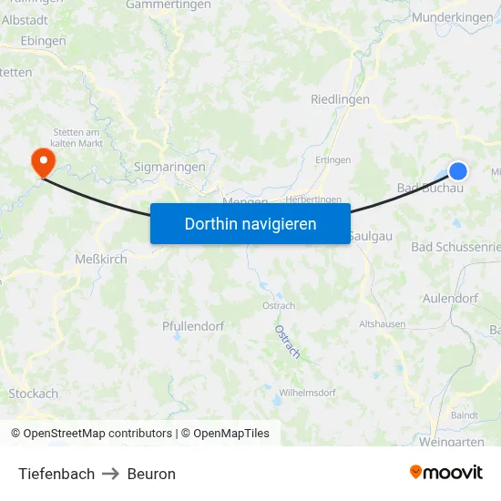 Tiefenbach to Beuron map