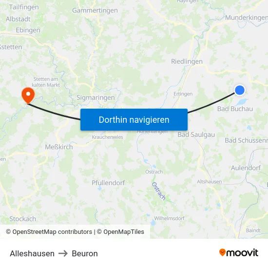Alleshausen to Beuron map
