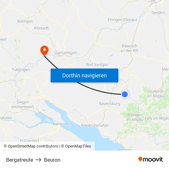Bergatreute to Beuron map