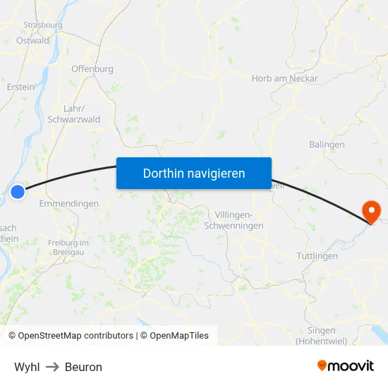 Wyhl to Beuron map