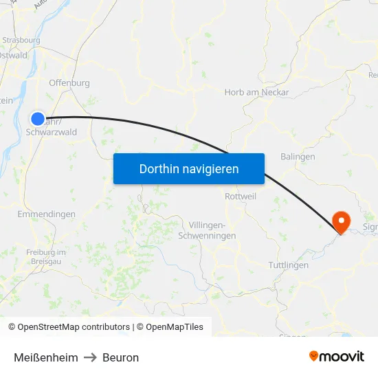 Meißenheim to Beuron map