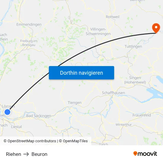 Riehen to Beuron map
