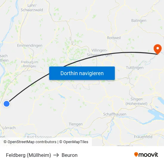 Feldberg (Müllheim) to Beuron map