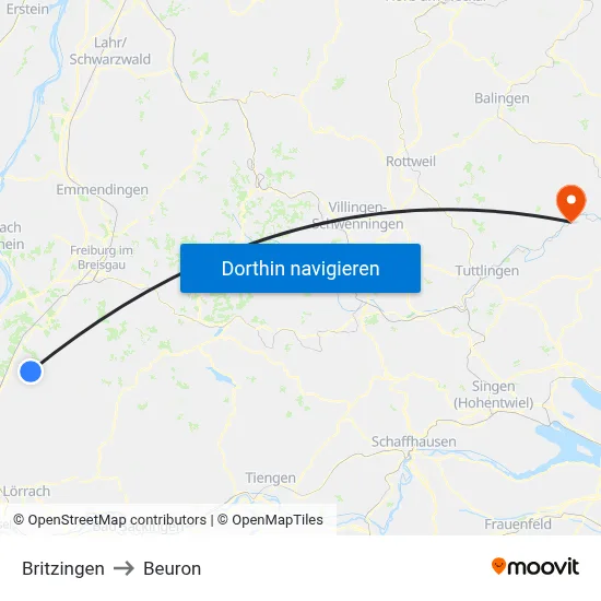 Britzingen to Beuron map