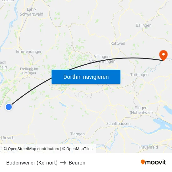 Badenweiler (Kernort) to Beuron map