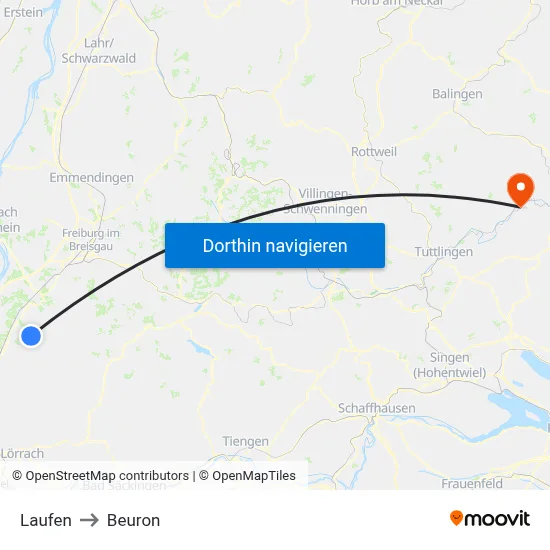 Laufen to Beuron map