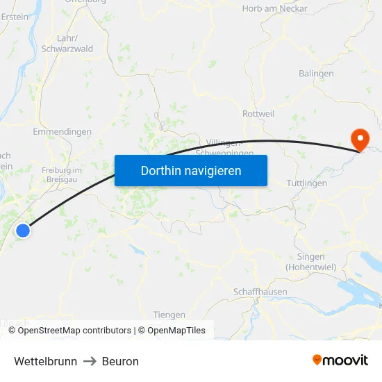 Wettelbrunn to Beuron map