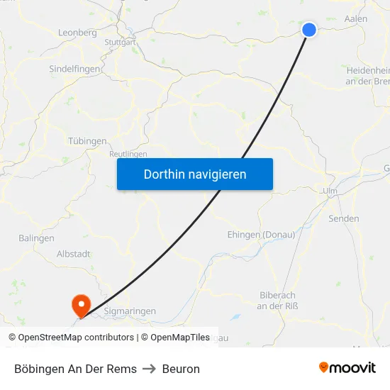 Böbingen An Der Rems to Beuron map