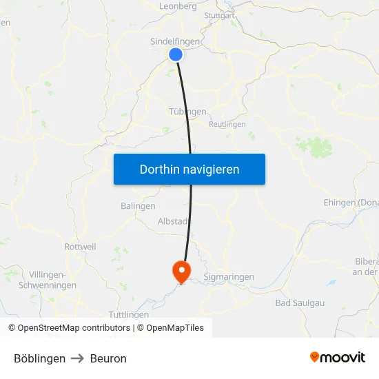 Böblingen to Beuron map