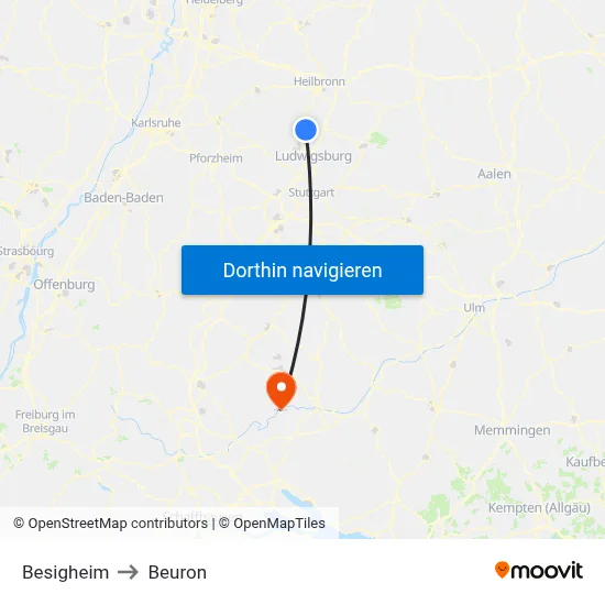 Besigheim to Beuron map