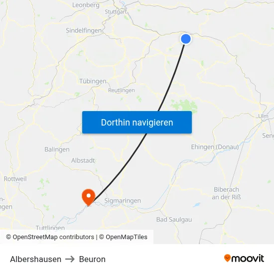 Albershausen to Beuron map
