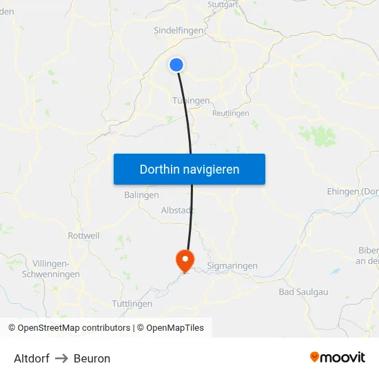 Altdorf to Beuron map
