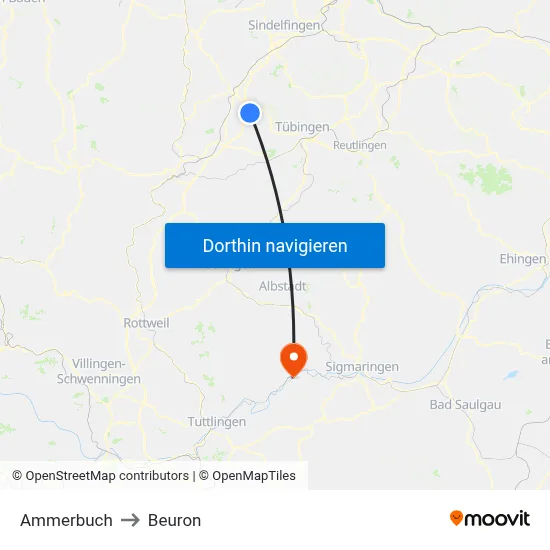 Ammerbuch to Beuron map