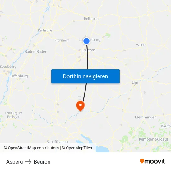 Asperg to Beuron map