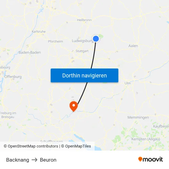 Backnang to Beuron map