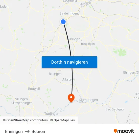 Ehningen to Beuron map