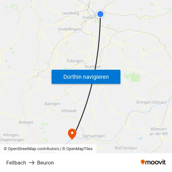 Fellbach to Beuron map