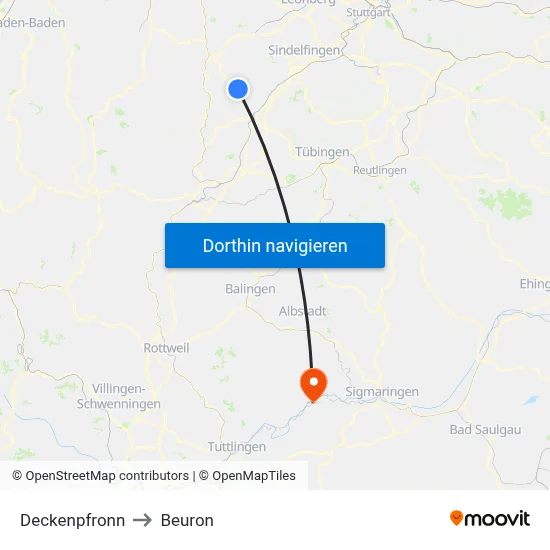 Deckenpfronn to Beuron map