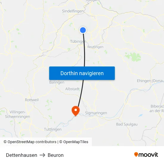 Dettenhausen to Beuron map