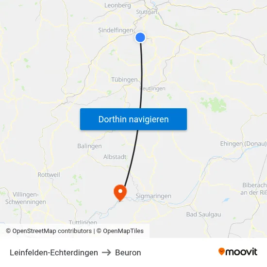 Leinfelden-Echterdingen to Beuron map