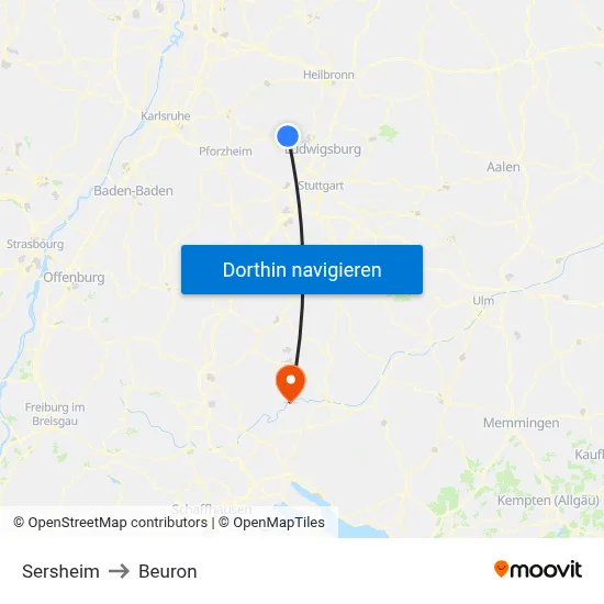Sersheim to Beuron map