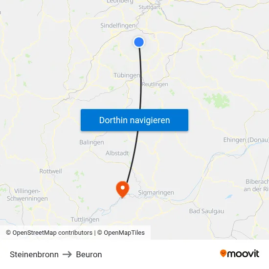 Steinenbronn to Beuron map