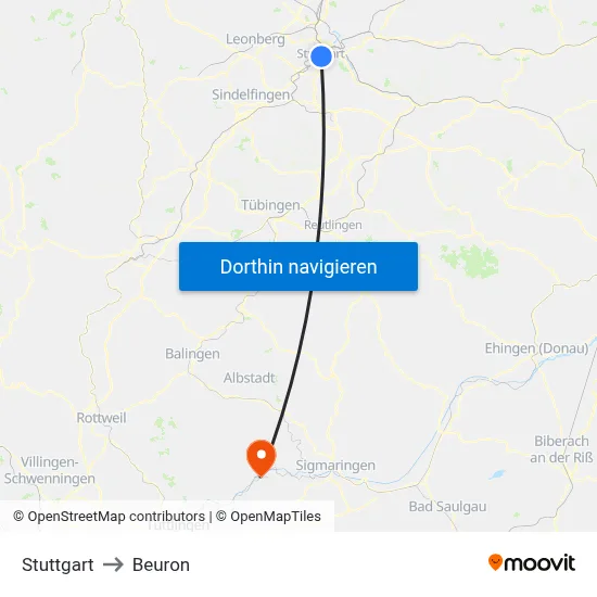Stuttgart to Beuron map