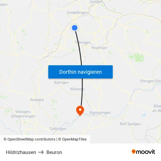 Hildrizhausen to Beuron map