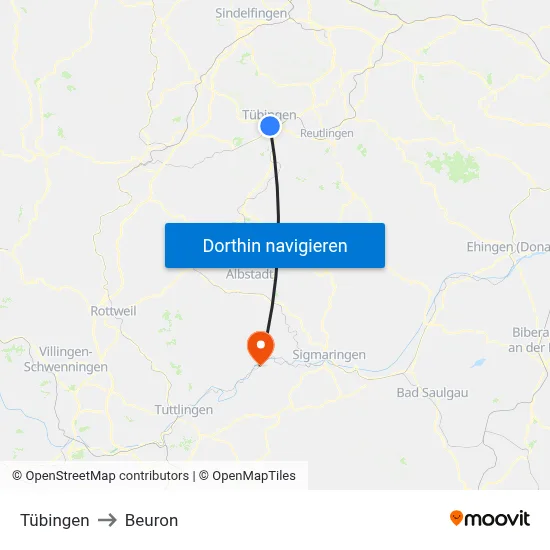 Tübingen to Beuron map