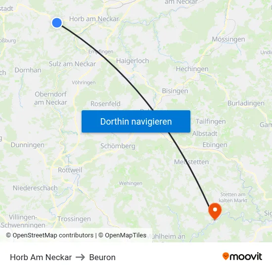 Horb Am Neckar to Beuron map