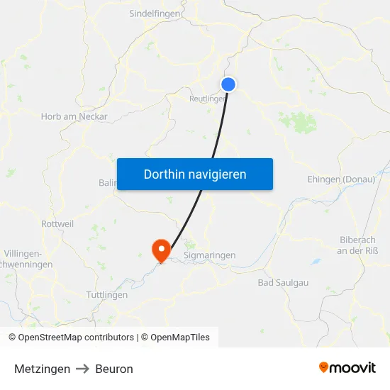 Metzingen to Beuron map