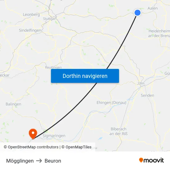 Mögglingen to Beuron map