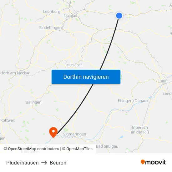 Plüderhausen to Beuron map