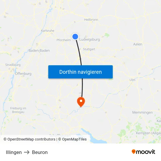 Illingen to Beuron map
