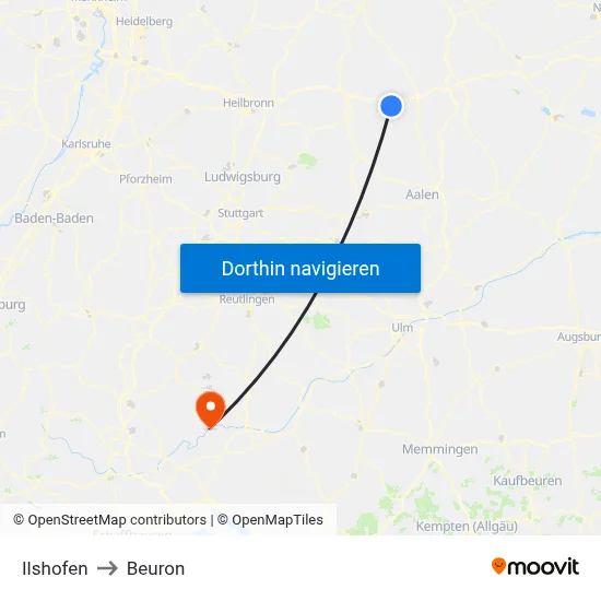Ilshofen to Beuron map