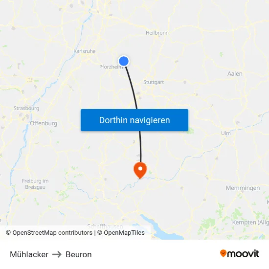 Mühlacker to Beuron map