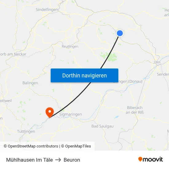 Mühlhausen Im Täle to Beuron map
