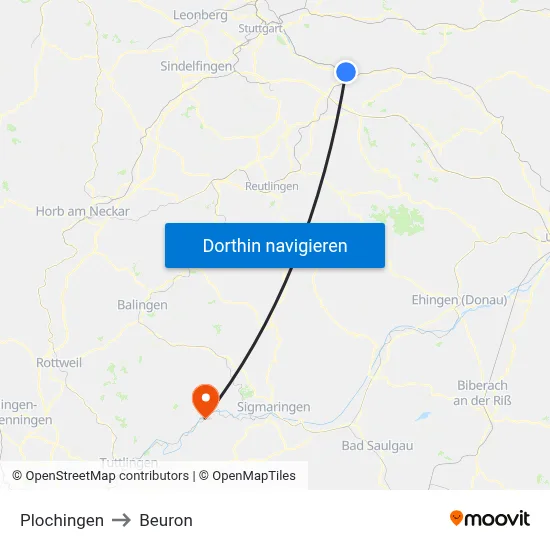 Plochingen to Beuron map