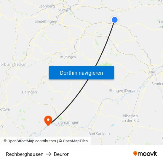 Rechberghausen to Beuron map