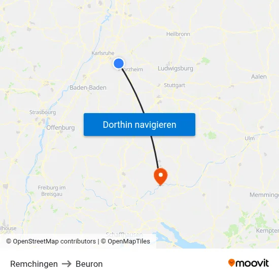 Remchingen to Beuron map
