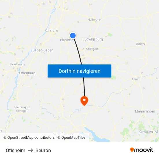 Ötisheim to Beuron map