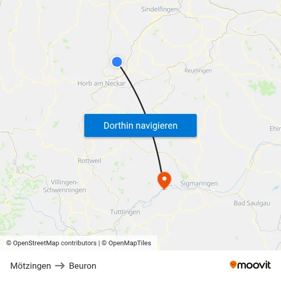 Mötzingen to Beuron map