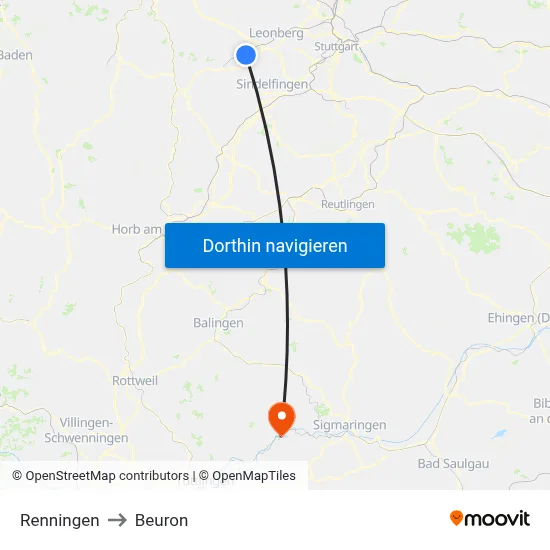 Renningen to Beuron map