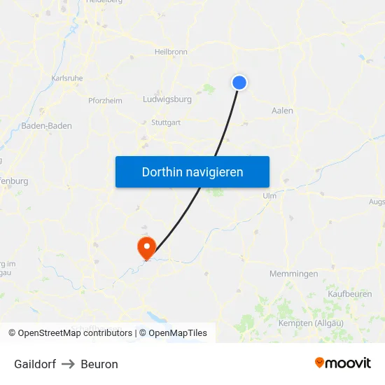 Gaildorf to Beuron map