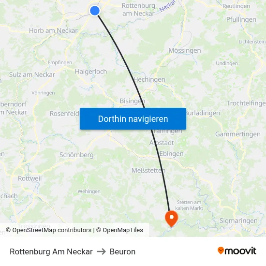 Rottenburg Am Neckar to Beuron map