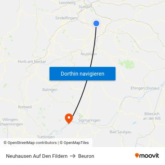 Neuhausen Auf Den Fildern to Beuron map