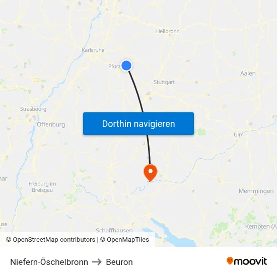 Niefern-Öschelbronn to Beuron map